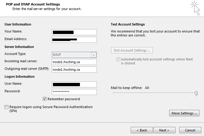 setup pop imap account