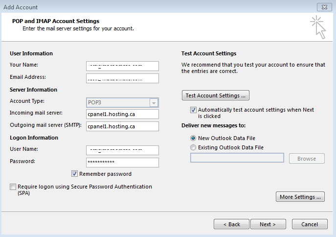 cpanel pop setup