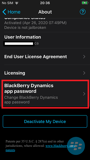 Change BlackBerry Dynamics Password