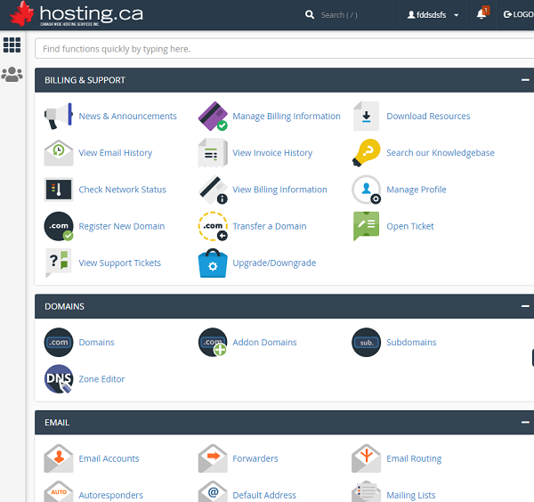 cpanel features